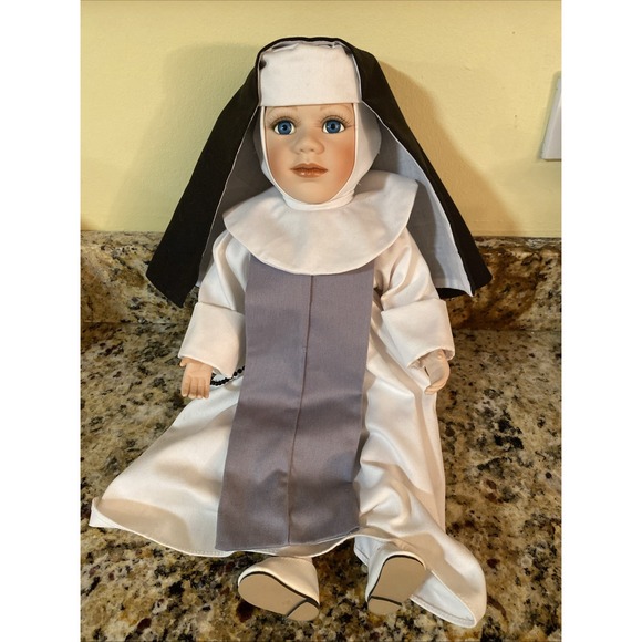 Other - Geppeddo Sister Magdalena Porcelain‎ Nun Doll in White Habit & Rosary Beads 17"